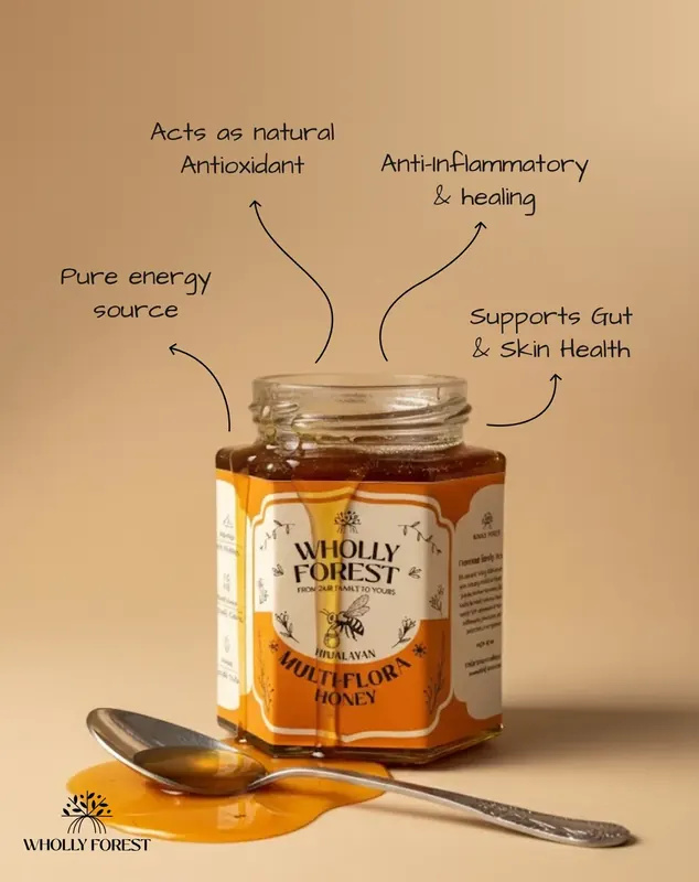 Wholly Forest Himalayan Raw Honey - Pure Energy Source, Natural Antioxidant, Anti-inflammatory, Gut & Skin Health